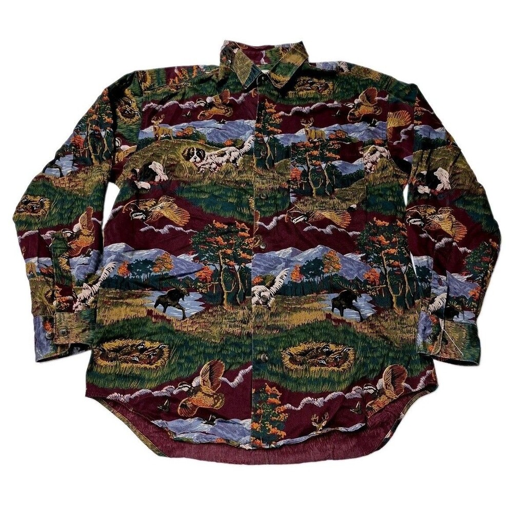​Vtg 1989 Banana Republic Safari All Over Print Hunting Shirt M Wildlife AOP EUC
